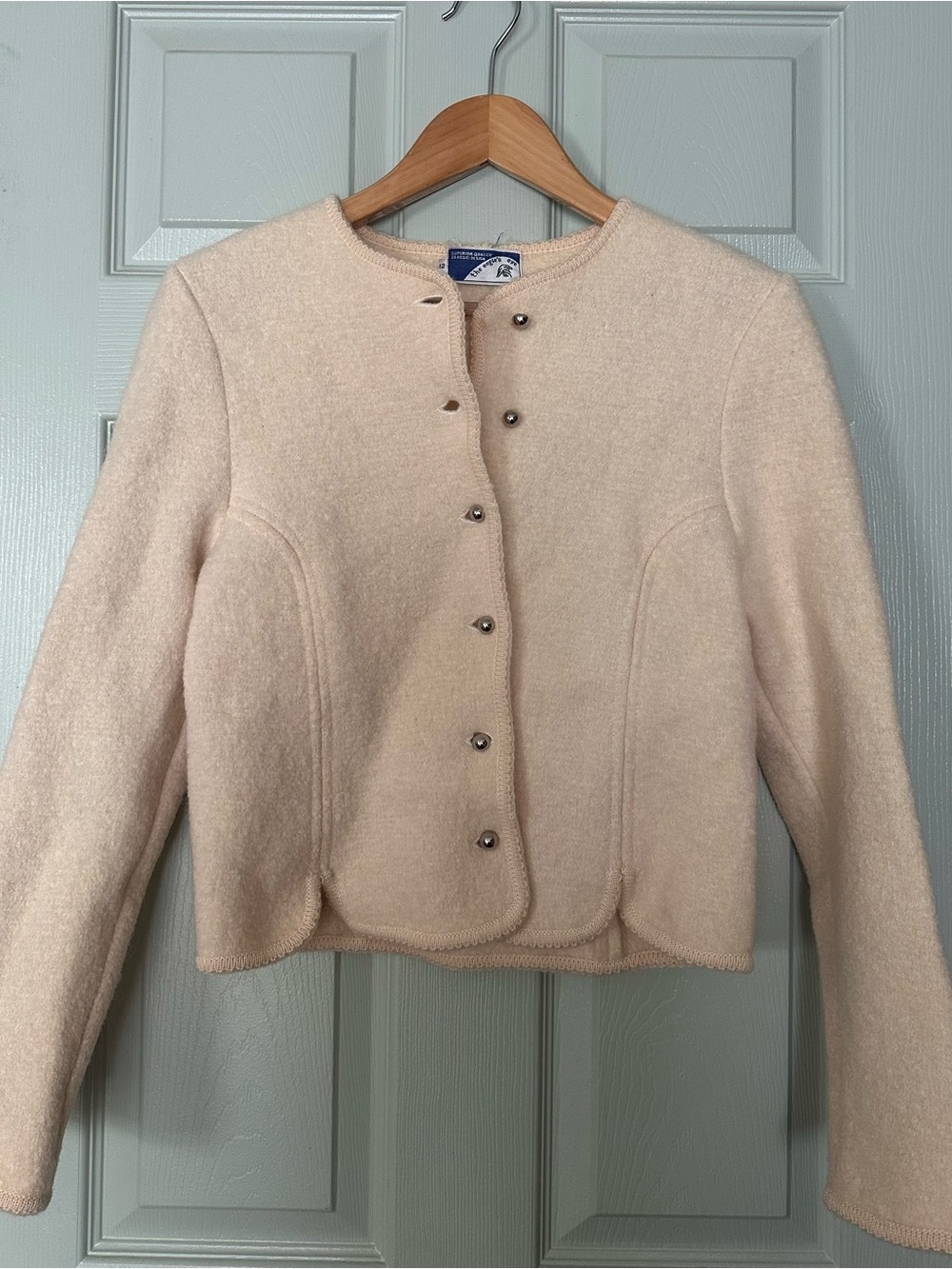 Wool-Blend Cream Cropped Jacket - Classic Button Front